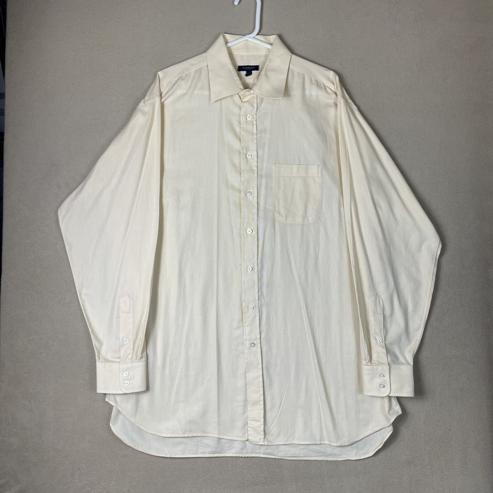 Burberry London Dress Shirt Mens 18 37T Cream Yellow Cotton Long Sleeve USA Made